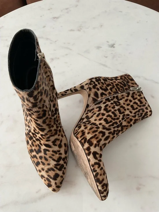 Sam Edelman Leopard Olette Print Pointed-Toe Ankle Boots - Picture 2 of 5